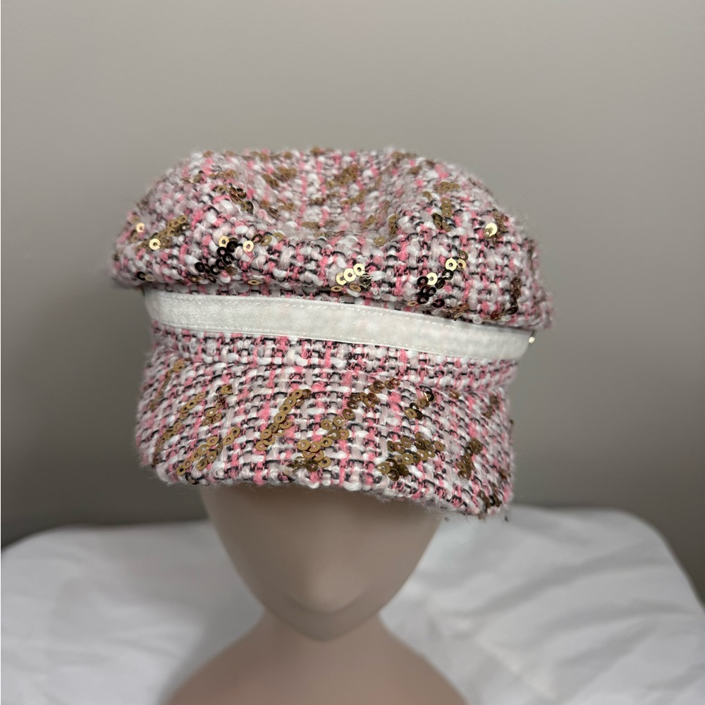 Disney Cinderella hat with sequins on Patterned Fabric